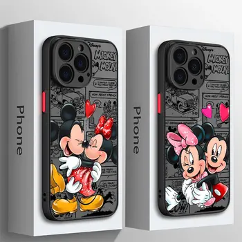 Disney Mickey Minnie Csók Érdekesség Matt tok Apple iPhone 11 Pro XS X 13 SE 7 6 12 Mini 8 Plusz 15 Pro XR 14 Pro Max Cover