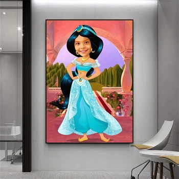 Személyre Szabott Jázmin Hercegnő Portré Poszter Egyéni Aladdin Vászon Festmény Lányok Portré Karikatúra Design Nyomtatás Wall Art Dekor