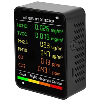 2X 6 1 PM2.5 PM10 HCHO TVOC CO CO2 levegőminőség Érzékelő CO CO2-Formaldehid-Monitor Iroda a Levegő Minősége Teszter,Fekete