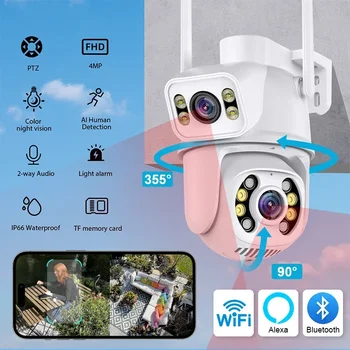 A 4K Wifi Kamera Kettős Lencse Kettős Képernyő Ai Emberi Érzékeli Auto Tracking Vezeték nélküli Kültéri Megfigyelő Kamera Támogatja NETIP
